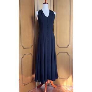 Vintage maxi black summer dress with buttons at front, size 4